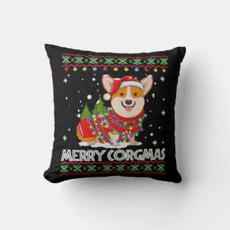 Corgi Dog Merry Corgmas Santa Throw Pillow