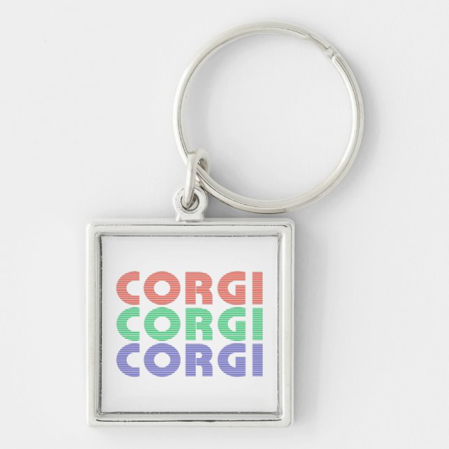 Corgi Dog Modern Colourful Text Keychain (Front)
