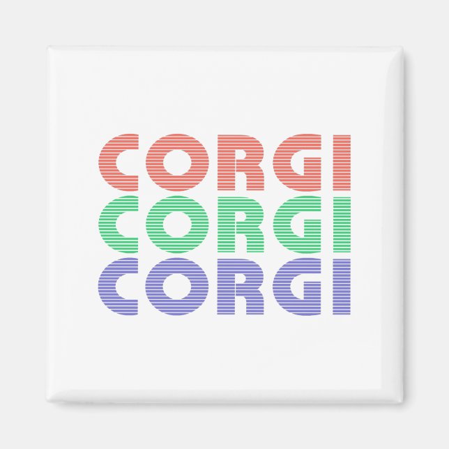 Corgi Dog Modern Colourful Text Magnet (Front)