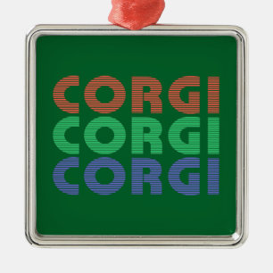 Corgi Dog Modern Colourful Text Metal Ornament