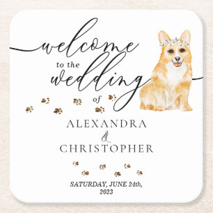 Corgi Dog Mom Welcome to the wedding Square Paper Coaster