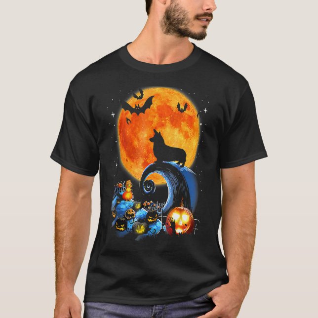 Corgi Dog Moon Pumpkin Halloween Costume Dog T-Shirt (Front)