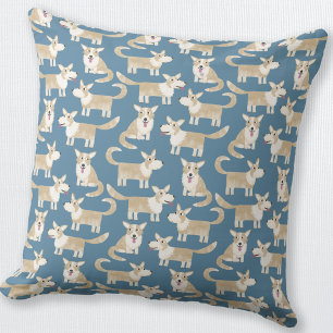 Corgi Dog Pattern Green Throw Pillow