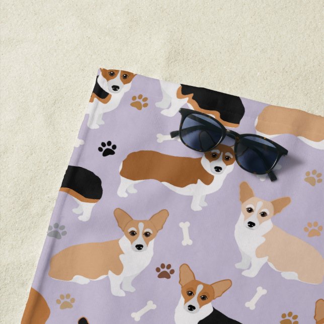 Corgi Dog Paws and Bones Beach Towel (In Situ)