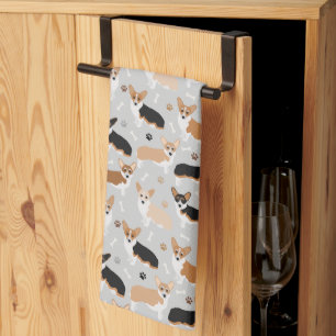 Corgi Dog Paws and Bones Kitchen Towel