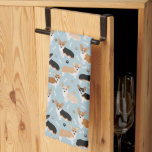 Corgi Dog Paws and Bones Kitchen Towel<br><div class="desc">Cute Corgi dogs with fawn,  red and tri coat colours with paw prints and dog bones pattern.</div>