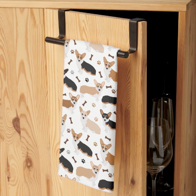 Corgi Dog Paws and Bones Kitchen Towel (Thirds Fold)