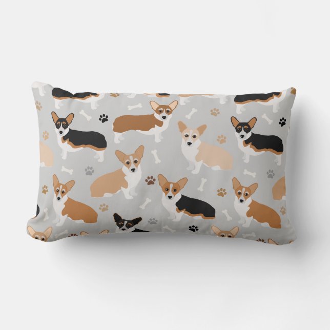 Corgi Dog Paws and Bones Lumbar Pillow (Front)