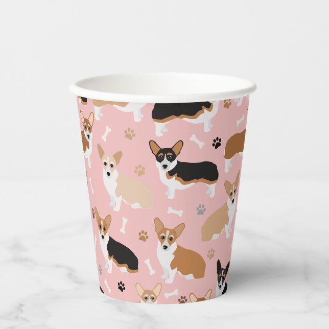 Corgi Dog Paws and Bones Paper Cups (Front)