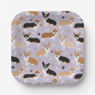 Corgi Dog Paws and Bones Paper Plates