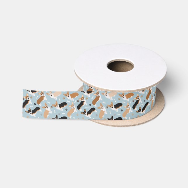 Corgi Dog Paws and Bones Satin Ribbon (Spool)
