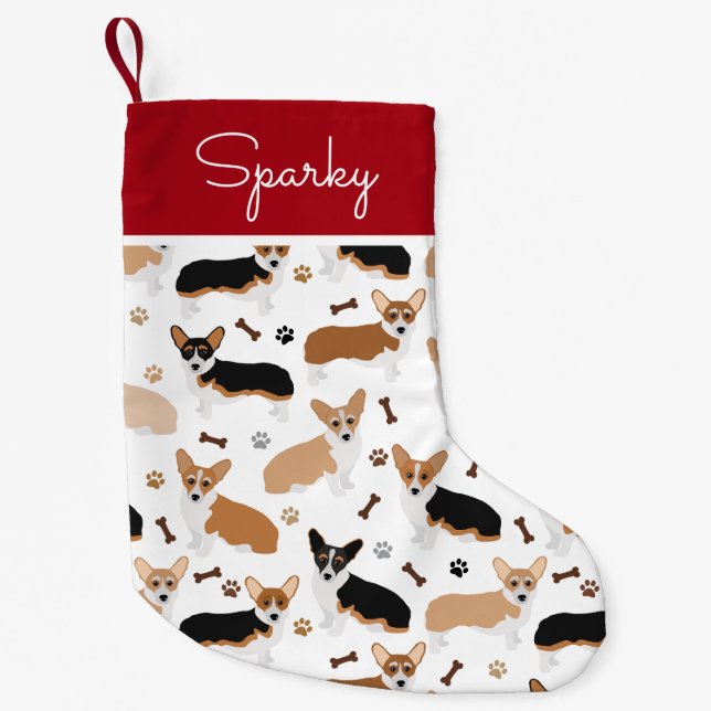 Corgi Dog Paws and Bones Small Christmas Stocking (Front)