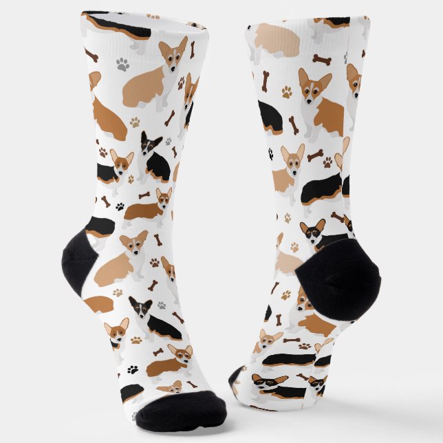 Corgi Dog Paws and Bones Socks (Angled)