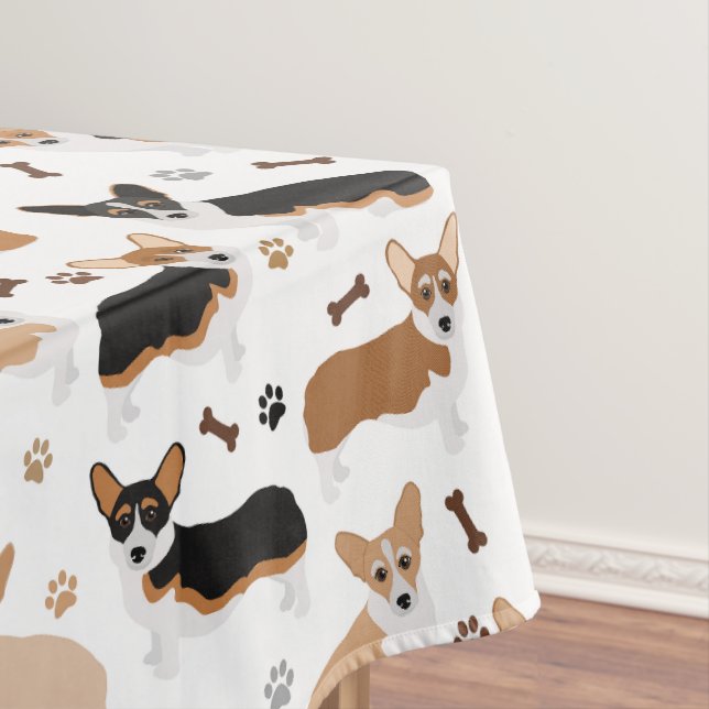 Corgi Dog Paws and Bones Tablecloth (In Situ)