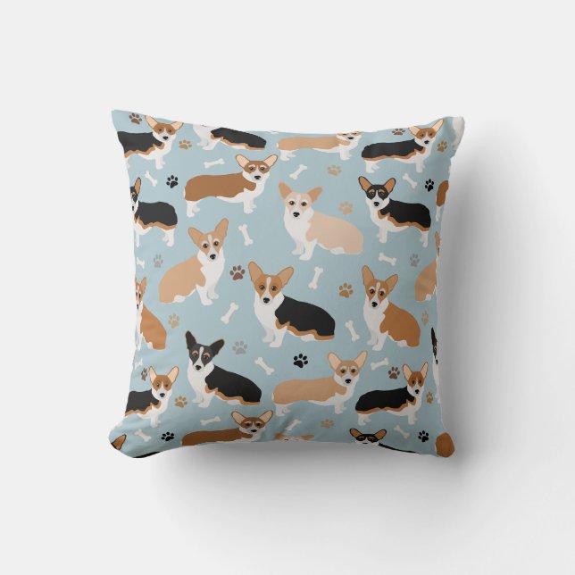 Corgi Dog Paws and Bones Throw Pillow (Front)