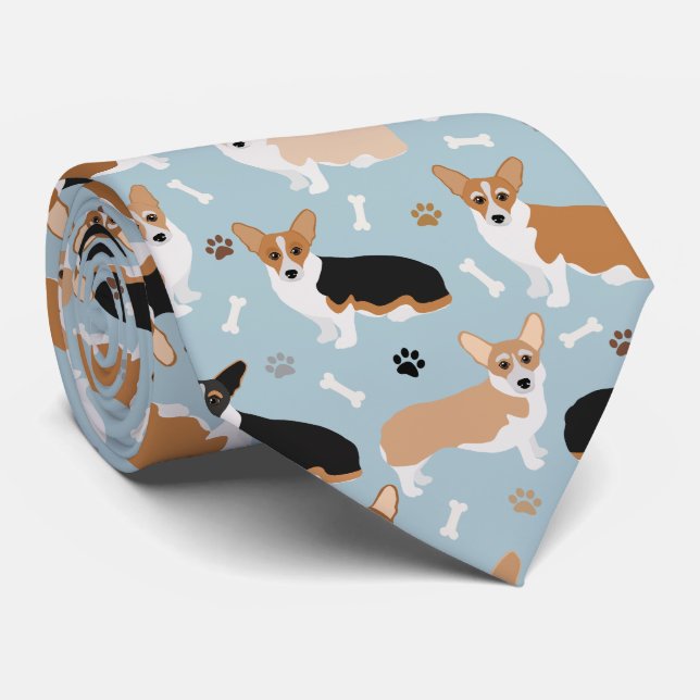 Corgi Dog Paws and Bones Tie (Rolled)