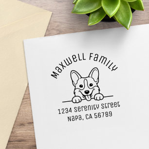 Corgi Dog Pet Arch Family Address Rubber Stamp