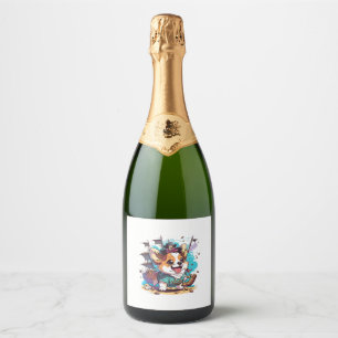 Corgi Dog Pirate Sparkling Wine Label