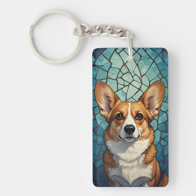 Corgi Dog Portrait For Dog Lovers Keychain (Front)