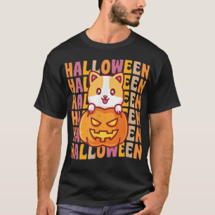 Corgi Dog Pumpkin 70s 80s Retro Vintage Style Hall T-Shirt