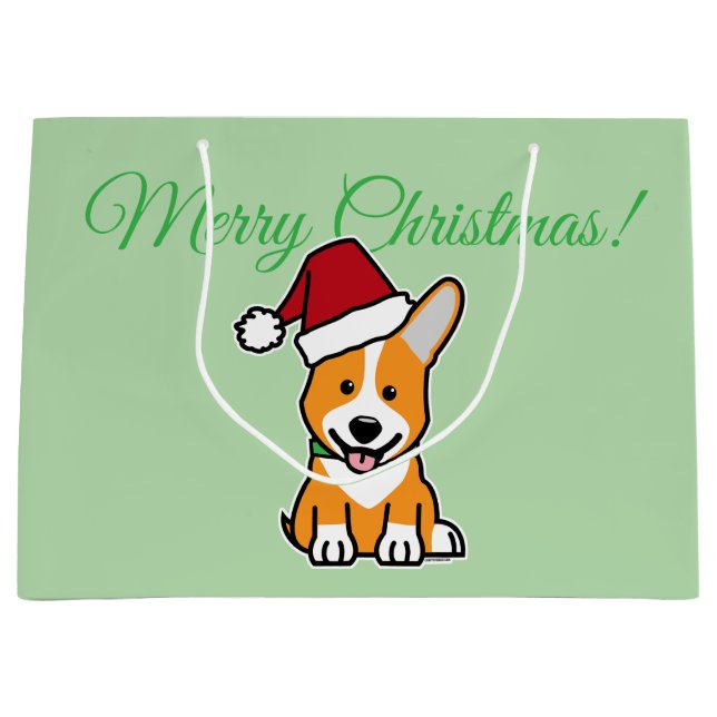 Corgi dog puppy cute Pembroke Welsh Christmas Sant Large Gift Bag (Front)