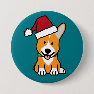 Corgi dog puppy Pembroke Welsh Christmas Santa hat 3 Inch Round Button