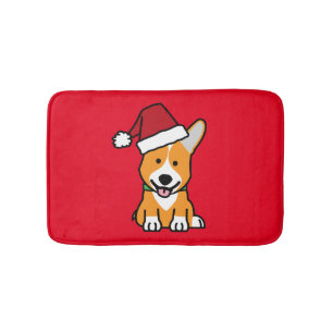 Corgi dog puppy Pembroke Welsh Christmas Santa hat Bath Mat