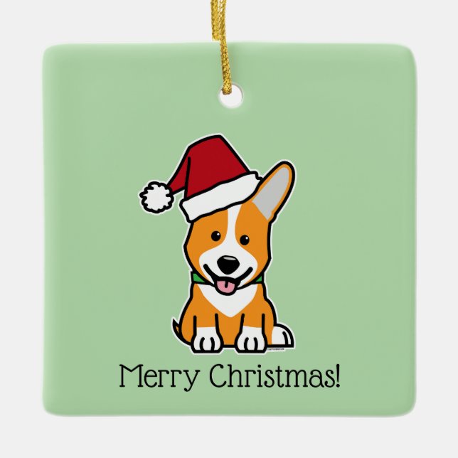 Corgi dog puppy Pembroke Welsh Christmas Santa hat Ceramic Ornament (Front)