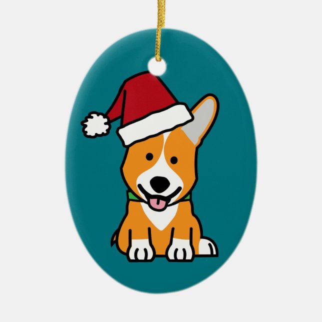 Corgi dog puppy Pembroke Welsh Christmas Santa hat Ceramic Ornament (Front)
