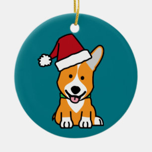 Corgi dog puppy Pembroke Welsh Christmas Santa hat Ceramic Ornament