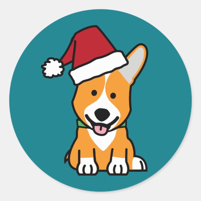 Corgi dog puppy Pembroke Welsh Christmas Santa hat Classic Round Sticker (Front)