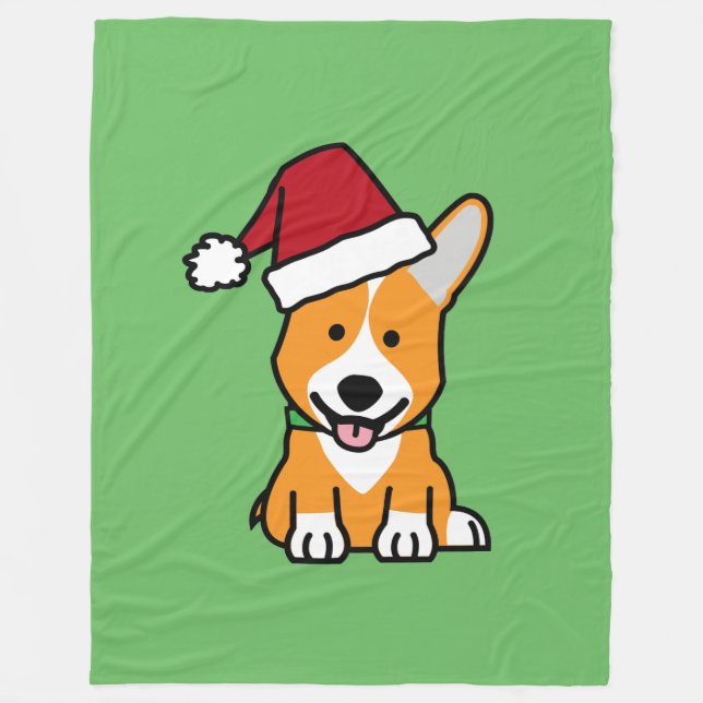 Corgi dog puppy Pembroke Welsh Christmas Santa hat Fleece Blanket (Front)