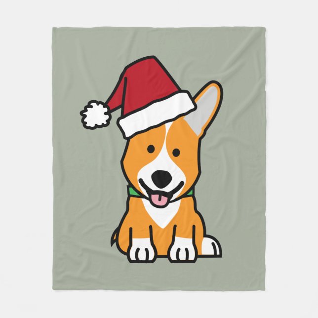 Corgi dog puppy Pembroke Welsh Christmas Santa hat Fleece Blanket (Front)