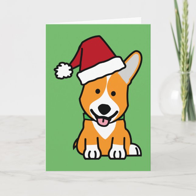 Corgi dog puppy Pembroke Welsh Christmas Santa hat Holiday Card (Front)