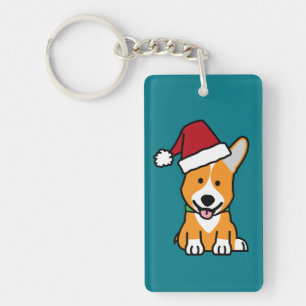 Corgi dog puppy Pembroke Welsh Christmas Santa hat Keychain