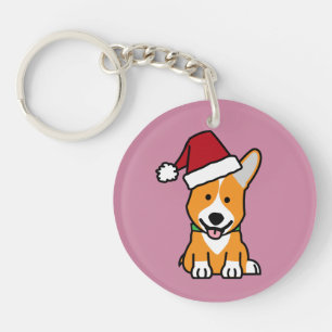 Corgi dog puppy Pembroke Welsh Christmas Santa hat Keychain