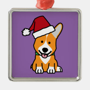 Corgi dog puppy Pembroke Welsh Christmas Santa hat Metal Ornament