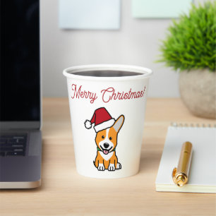Corgi dog puppy Pembroke Welsh Christmas Santa hat Paper Cups