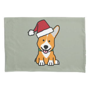 Corgi dog puppy Pembroke Welsh Christmas Santa hat Pillowcase