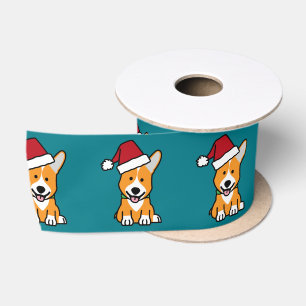 Corgi dog puppy Pembroke Welsh Christmas Santa hat Satin Ribbon