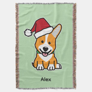 Corgi dog puppy Pembroke Welsh Christmas Santa hat Throw Blanket