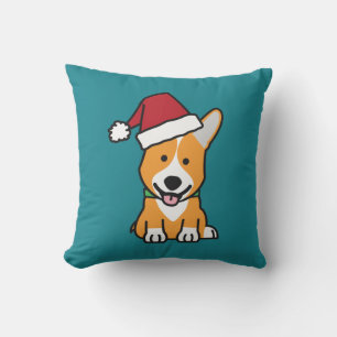 Corgi dog puppy Pembroke Welsh Christmas Santa hat Throw Pillow