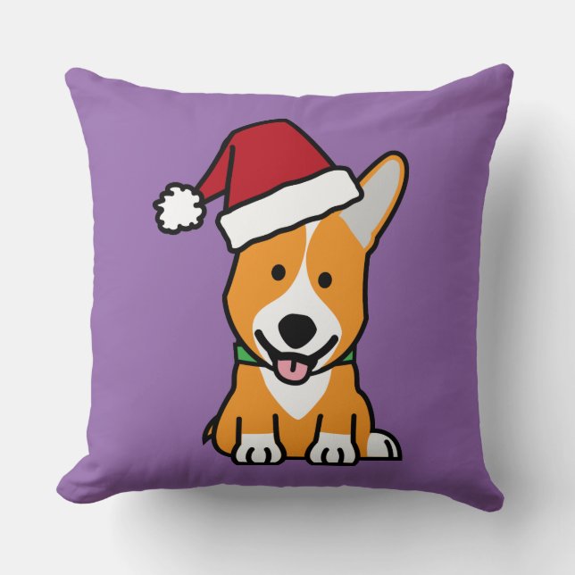 Corgi dog puppy Pembroke Welsh Christmas Santa hat Throw Pillow (Front)