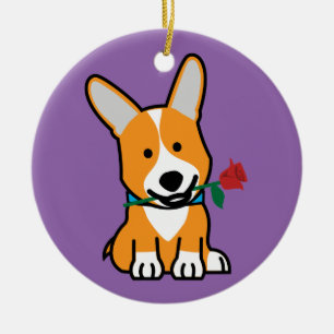 Corgi dog puppy Pembroke Welsh Valentine Rose Ceramic Ornament