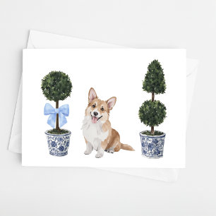 Corgi Dog Puppy Topiary Watercolor Card
