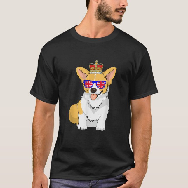 Corgi Dog Queen Elizabeth II Sunglasses British Cr T-Shirt (Front)