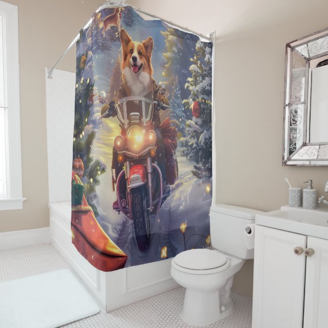 Corgi Dog Riding Motorcycle Christmas (In Situ)