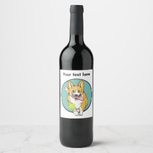 Corgi Dog Running Wine Label