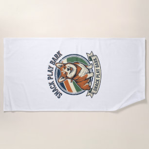 Corgi Dog Shirt Funny Vintage Engraving Pet Lover  Beach Towel