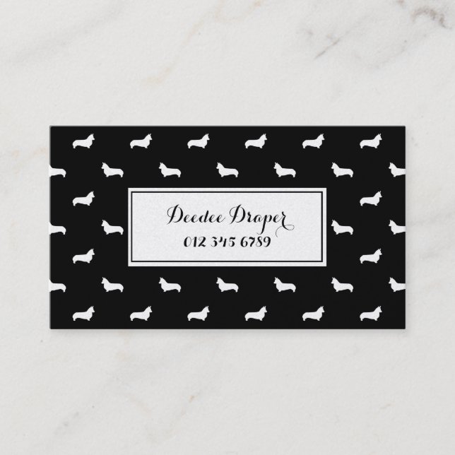 Corgi Dog Silhouette  Black and Gold business card (Front)